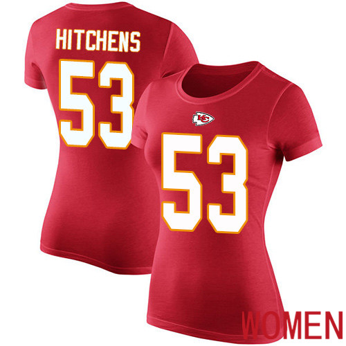 Women Kansas City Chiefs #53 Hitchens Anthony Red Rush Pride Name and Number NFL T Shirt->nfl t-shirts->Sports Accessory